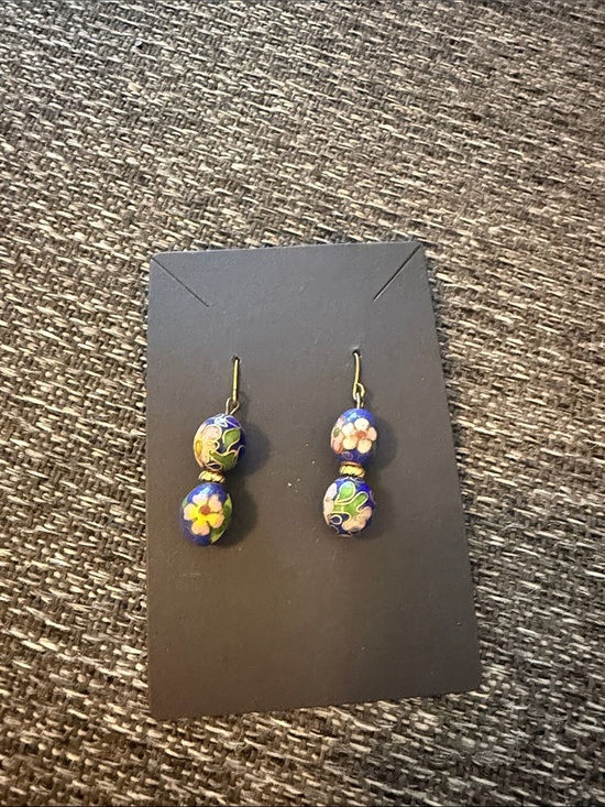 Jewelry - Floral Blue Pink Drop Dangle Earrings Jewelry